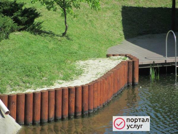 Фото Укрепление брегов лиственницей прудов рек